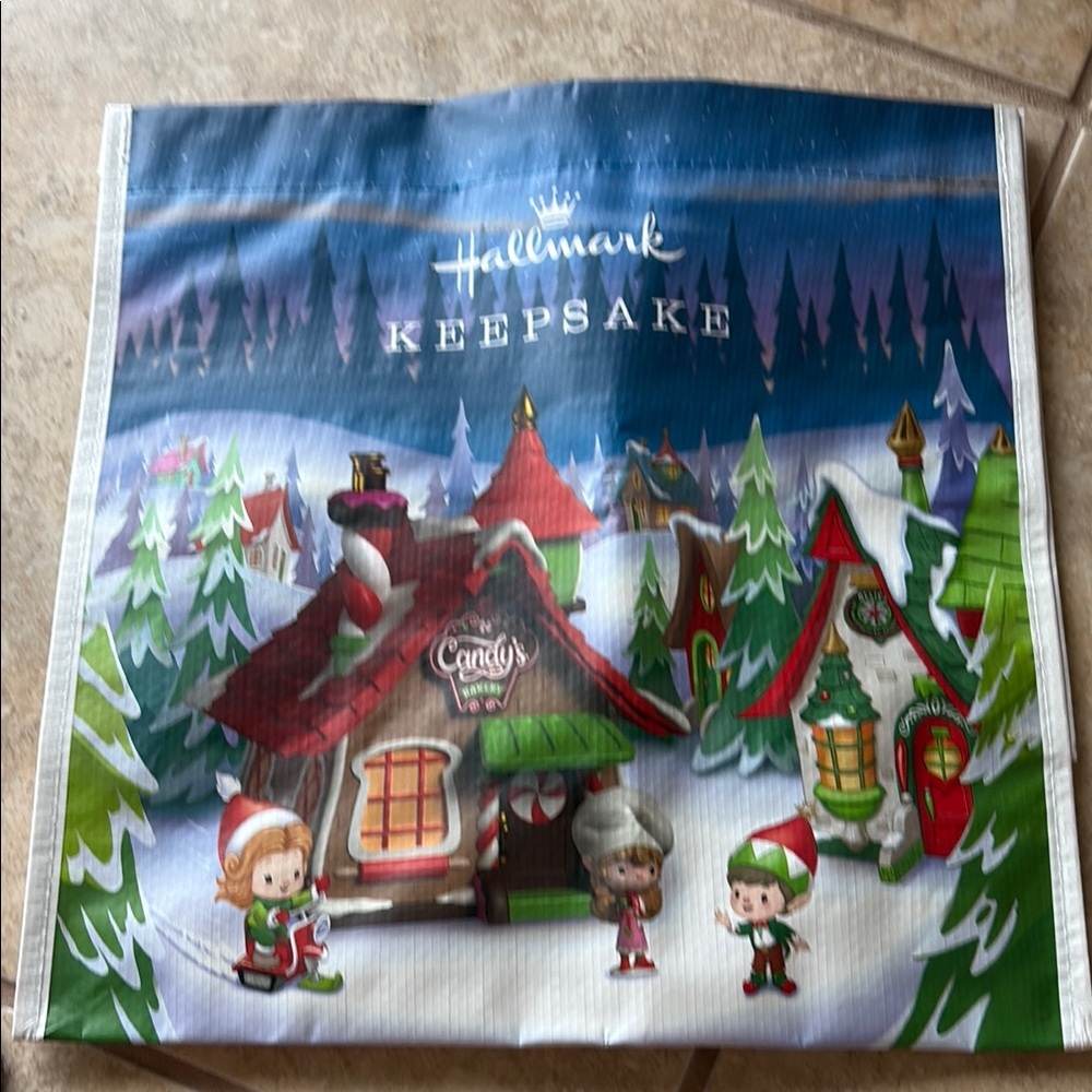 Hallmark Green and Red Holiday Ornament Keepsake Tote Bag